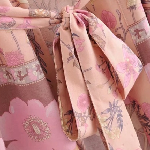 Pink Festival Bohemian Flower Floral Boho Printed Short Kimono Robe Tunic Wrap - Picture 6 of 14